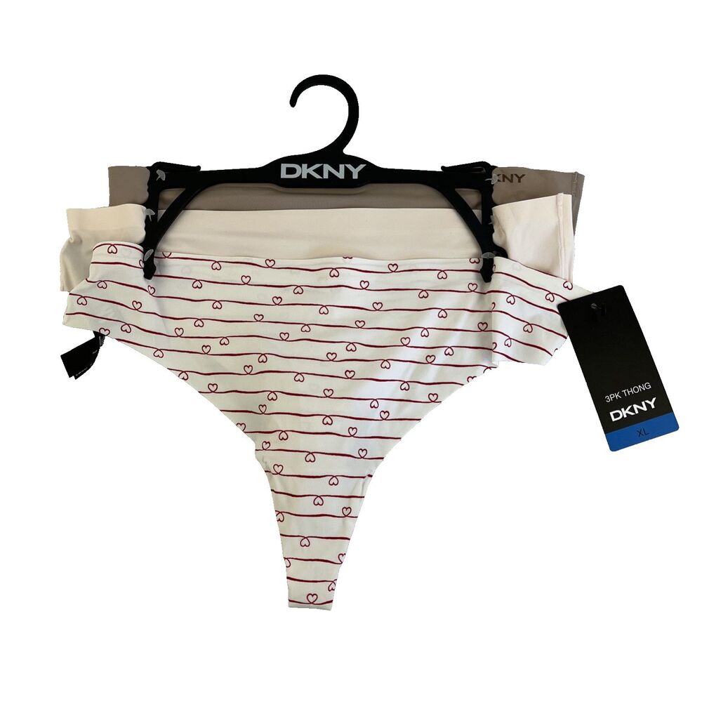 New DKNY Women's 3 Pack Nylon Spandex Thong No Show Seamless Sz XL NWT $33